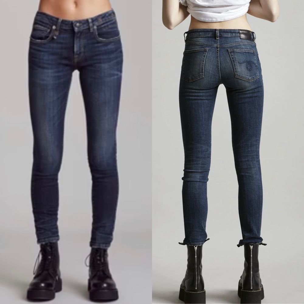 R13 Kate Skinny Dark Blue Low Rise Jeans 25 | 90s Kate Moss Model Off Duty